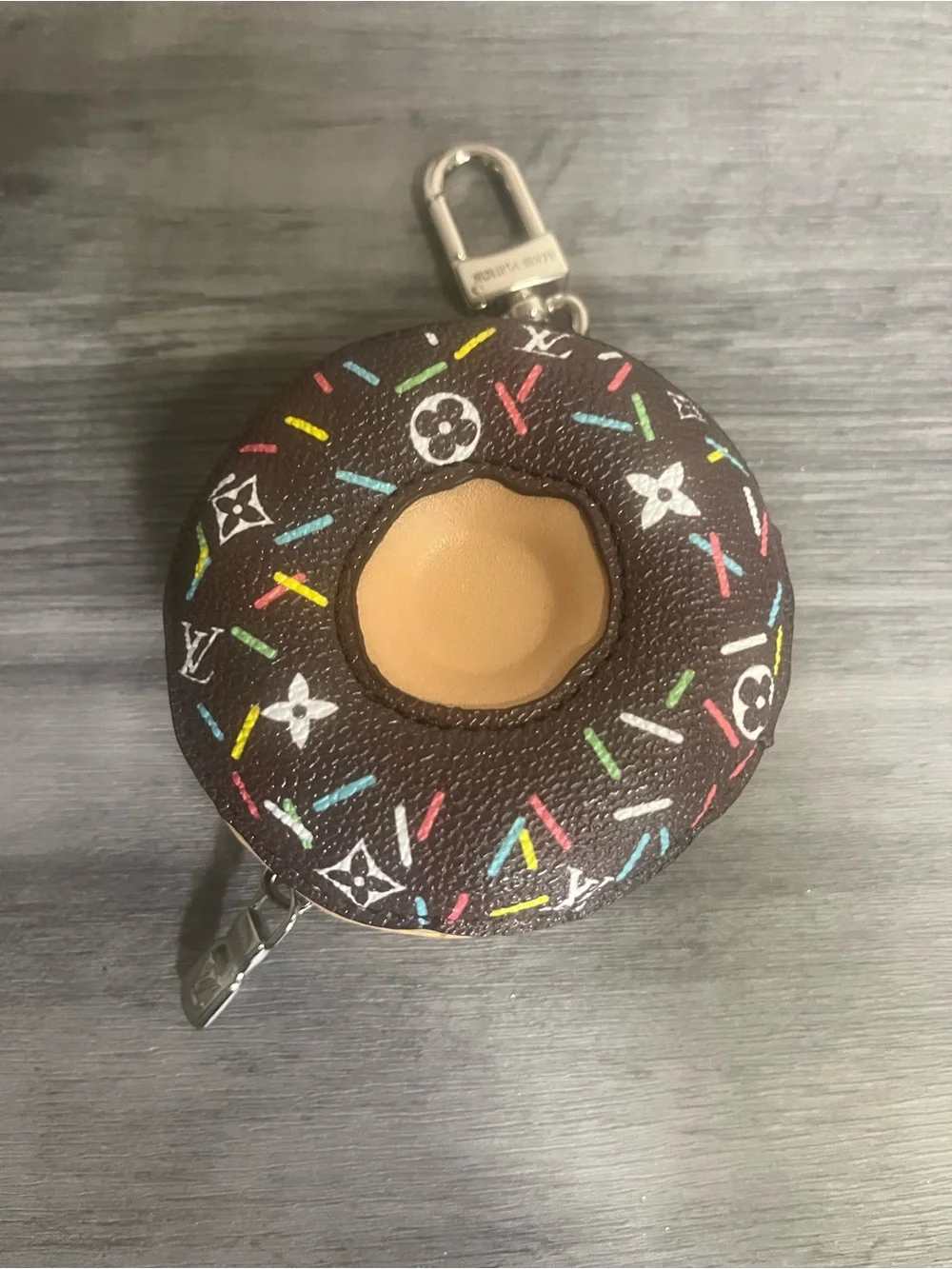 Brown Donut Keychain Pouch with Multicolor Sprinkles